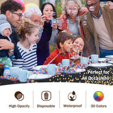 Black & Gold Celebrate Printed Plastic Table Covers | 48 Count